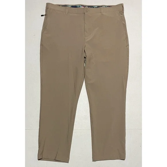 Birdie Bound Pants Mens 40 X 30 Beige Tan Golf Active Fit Stretch Zip Pocket