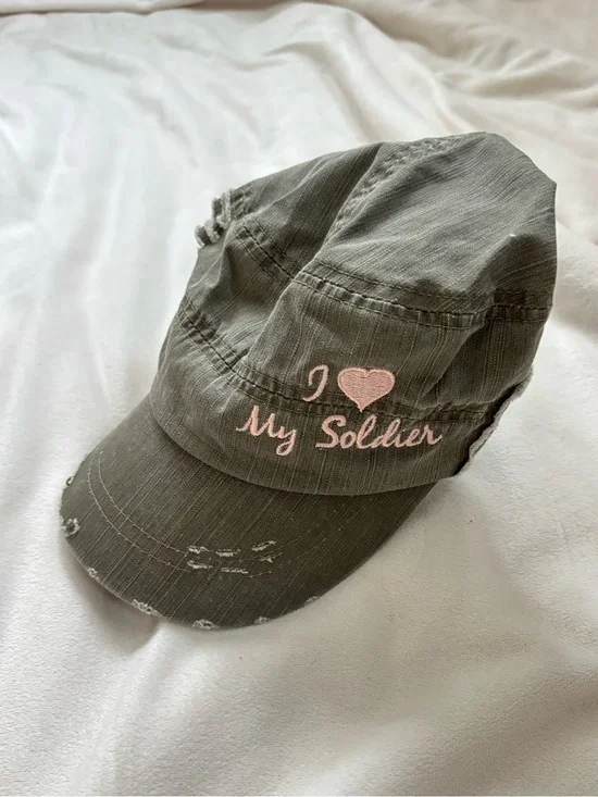Vintage Y2K Military Cadet 'I ♥ My Soldier' Cap