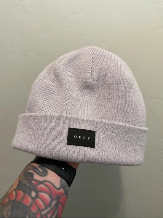 Obey Beanie Hat One Size Pale Lavender/blush Cuffed Knit Skull Cap Streetwear