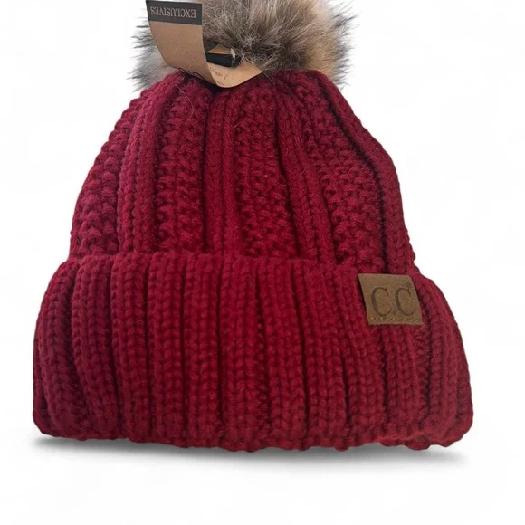 New!!! C.C. Super warm/insulated Red faux fur winter outdoor beanie