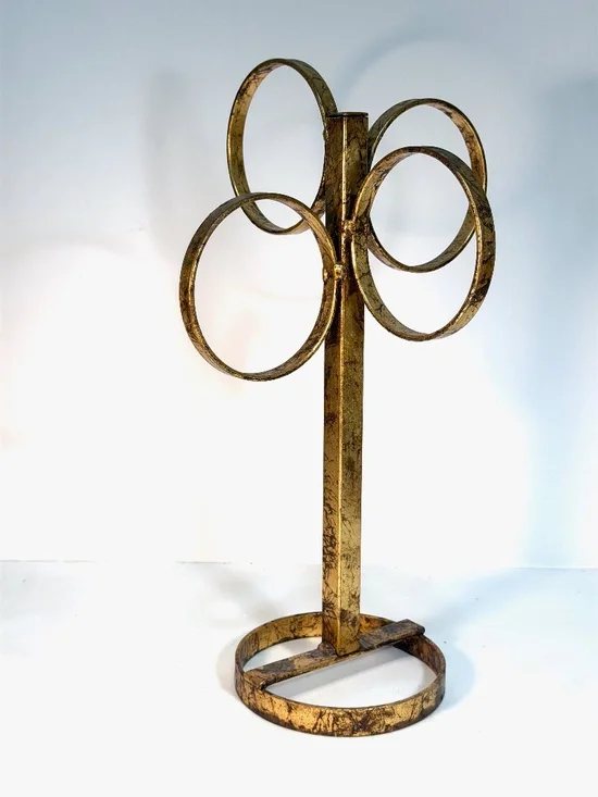 Vintage Gilt Gold Metal Guest Towel Holder 4 Rings H'wood Regency, Florentine