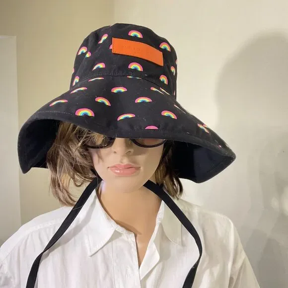 Kurt Geiger London Colorful Rainbow Bucket Floppy Hat Travel, packable OS Logo