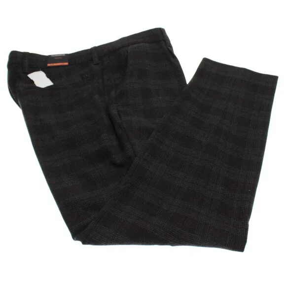 Alberto NWT Pleated Soft Check Chinos / Casual Pants Size 36 US Gray Polyester