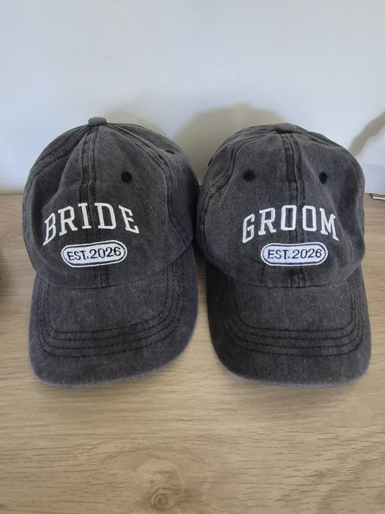 Bride & Groom Matching Baseball Caps - Charcoal Gray