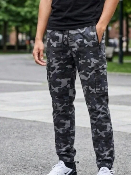 Dogg Supply Mens Stealth Camo Drawstring Cotton Blend Cargo Joggers Size XS