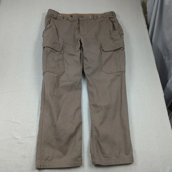 Duluth Trading Pants Mens 46x34 Khaki Flex Fire Hose Cargo Utility Relaxed