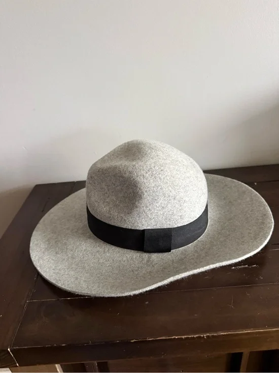 Abercrombie & Fitch 100% Wool Wide Brim Rancher Fedora Hat Gray Black Band XS/S