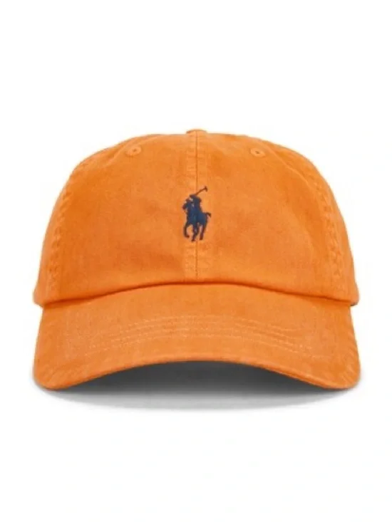 Vintage Polo Ralph Lauren Orange Baseball Hat Brown Polo Logo Leather Fastener