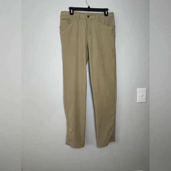 lululemon slim fit pants khaki beige size 31 stretch casual workwear