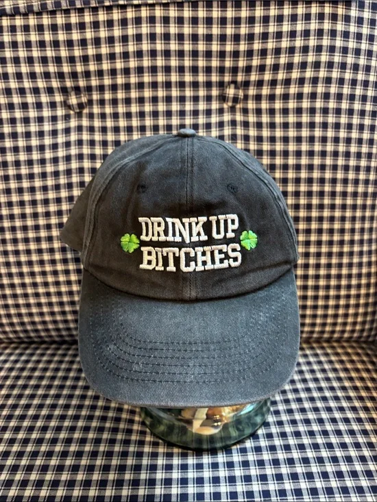 Drink Up Bitches Black Embroidered Baseball Cap