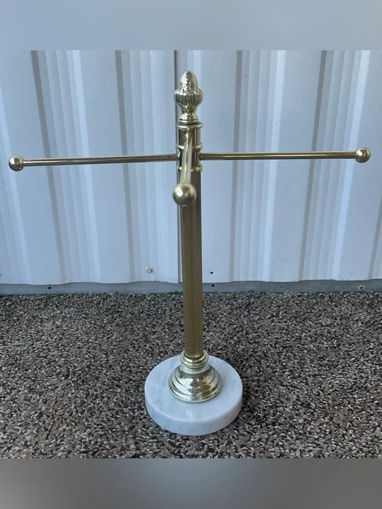 Vintage MCM Brass & Marble Freestanding Swing Arm Hand Towel Holder