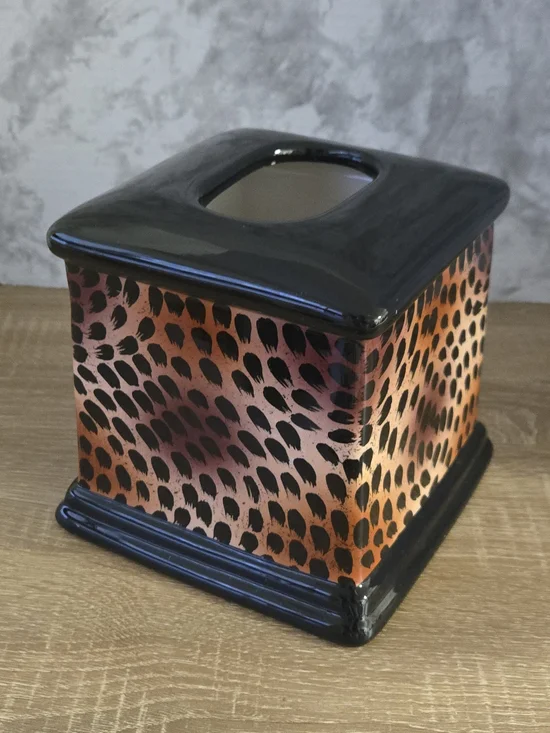 Ceramic Animal Print Square Tissue Box Cover - Black & Copper