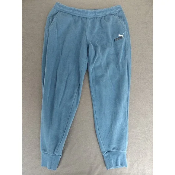 Puma Men's XXL Blue Fleece Jogger Sweatpants Logo Elastic Waist Pockets