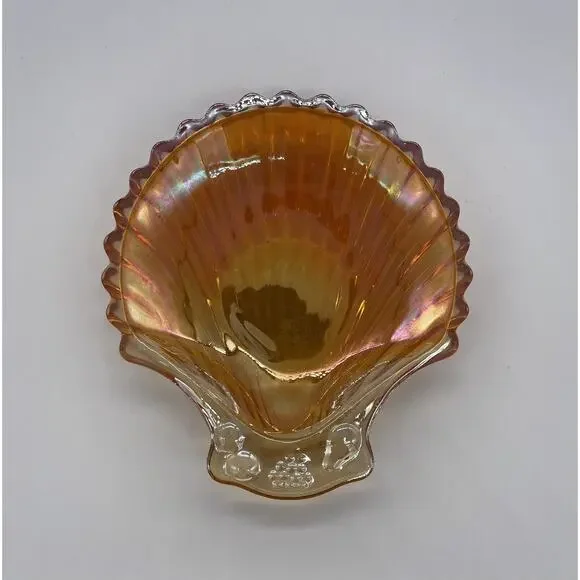 Vintage Marigold Carnival Glass Seashell Trinket Dish Soap Dish