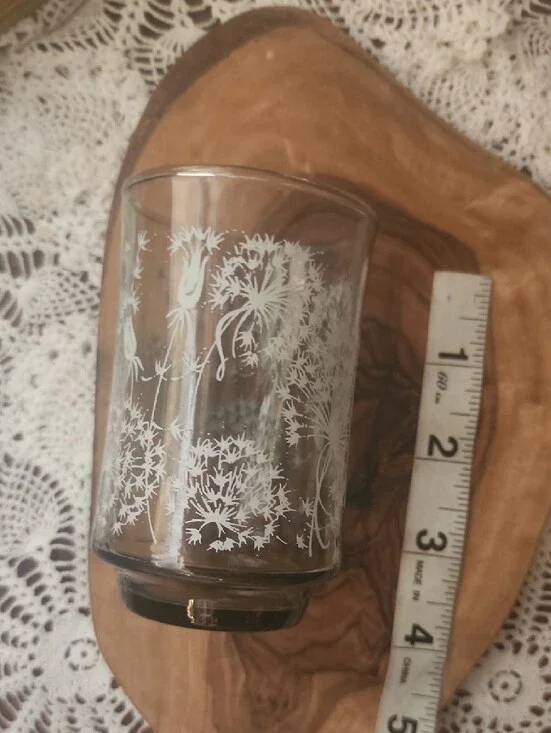 (2pc) Small Cups with White Dandelion Design -Libby Glass