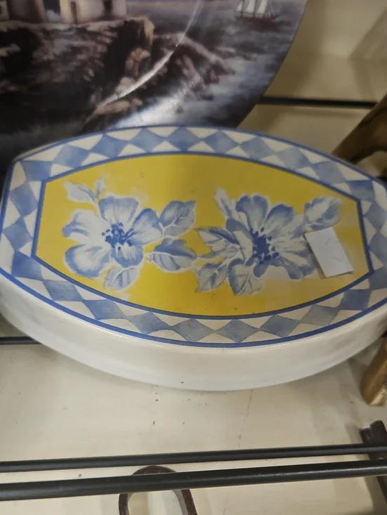 Yellow & Blue Floral Decorative Oval Soap Dish