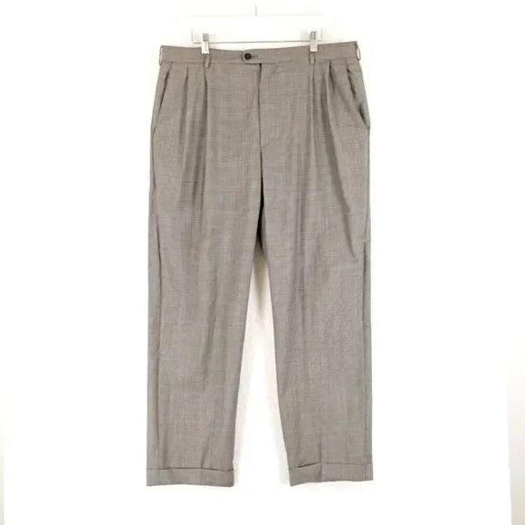 DAMAGED Zanella Nordstrom Bennett Wool Star Check Gray Dress Pants 36/29 Black W