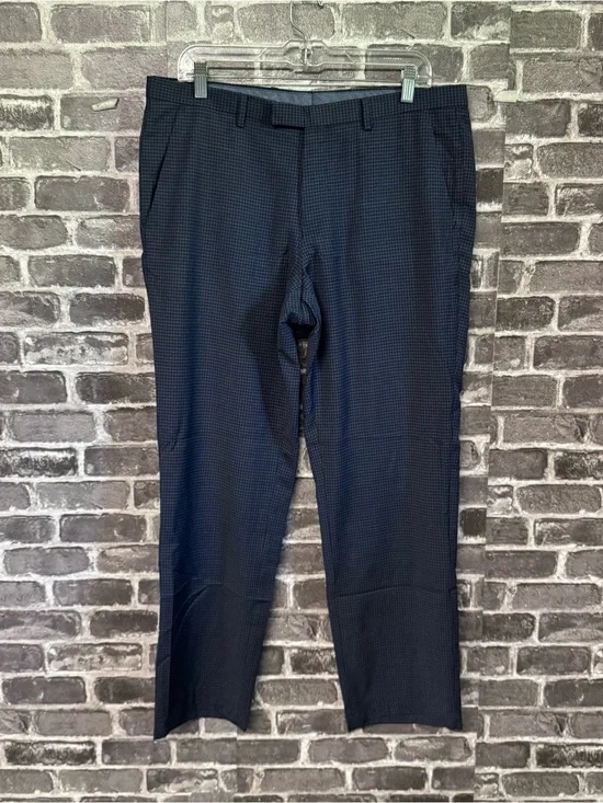 Hugo Boss dress pants Blue plaid checkered print 100% wool