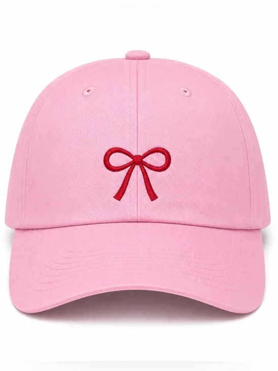 🎀 Pink Bow Embroidered Dad Hat Coquette Girly Adjustable Cute Cap Aesthetic