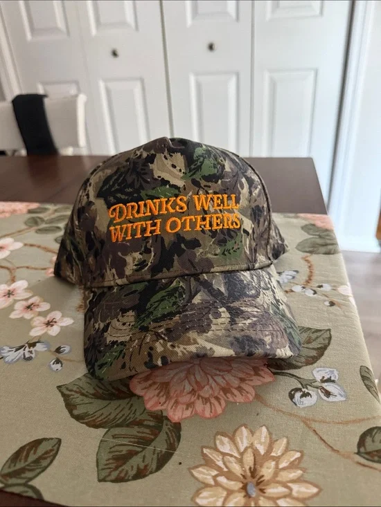 Camo Baseball Cap with Orange Embroidery - 