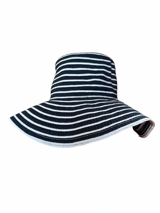Laura Biagiotti Black and White Striped Wide Brim Sun Hat