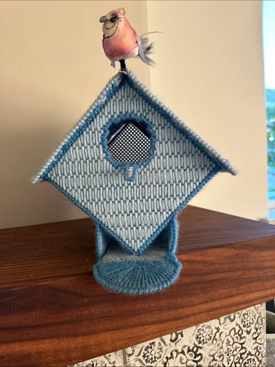 Handcrafted Light Blue Yarn Birdhouse Tissue Box