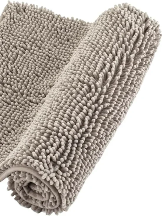 Chenille Bathroom Rugs Non Slip Bath Mat Quick Dry Light Grey, 24