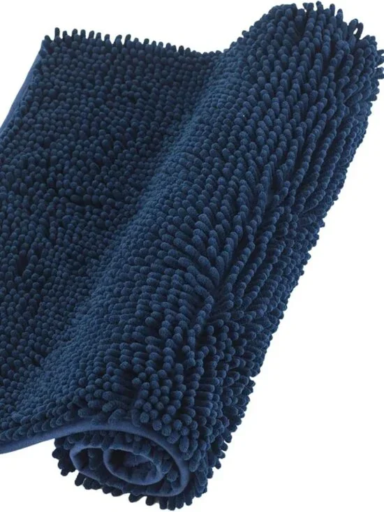 Chenille Bathroom Rugs Non Slip Bath Navy, 24