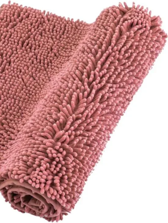 Chenille Bathroom Rugs Non Slip Bath Mat Quick Dry Pink, 24