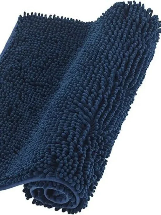 Chenille Bathroom Rugs Non Slip Bath Mat Quick Dry (Navy, 20