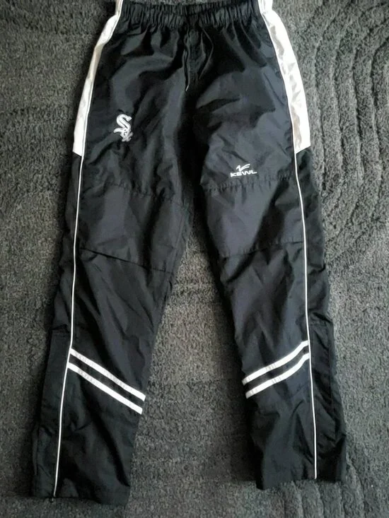 Kewl Men's White Sox Black Track Pants Drawstring Size S Zip Leg