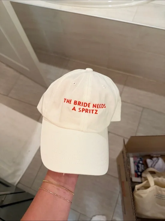 Baseball Cap with Embroidered 'The Bride Needs A Spritz'