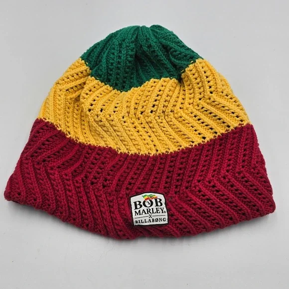 Bob Marley x Billabong Rasta Beanie Organic Cotton Striped Knit Hat One size