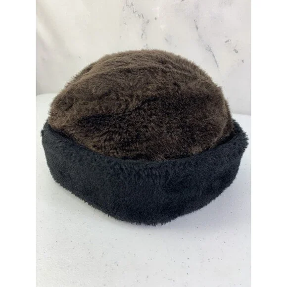 Vintage 50s 60s Fuzzy Hat Faux Fur Ear Warmer Cap Russian Style Brown Aviator