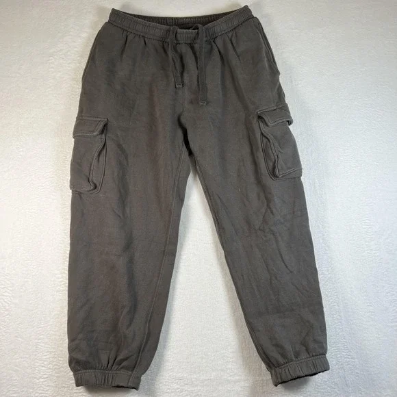 Aeropostale Sweatpants Teens‎ Medium Gray Fleece Cargo Joggers Elastic Waist
