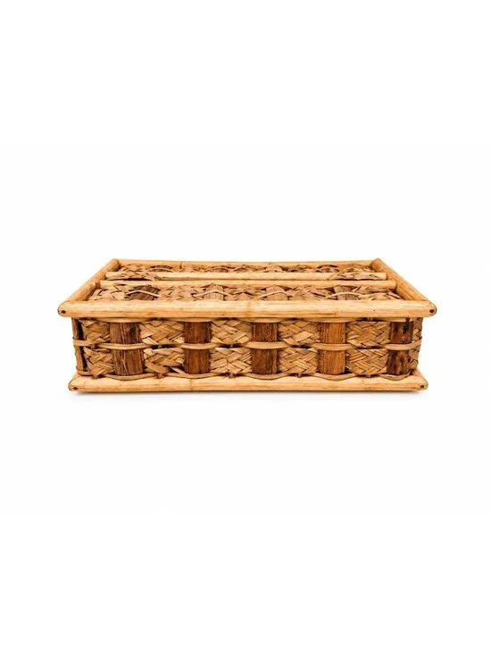 Woven Wicker Rattan Tissue Rectangle Box Cover Vintage Bathroom Decor