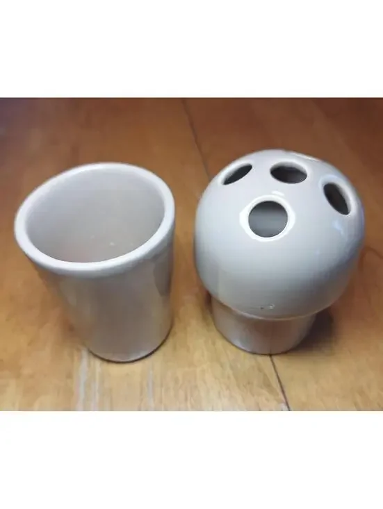 MCM Mushroom Shaped Round Toothbrush Holder and Rinse Cup Brown Rubber Stopper