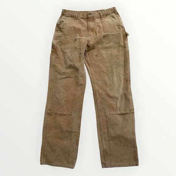 Carhartt VTG Brn 136 Double Knee Work Pants Faded Stains Measures 34x33