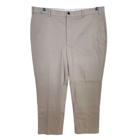 Orvis Khaki Twill Chino Flat Front Pants Mens 40 Wrinkle Free 100% Cotton