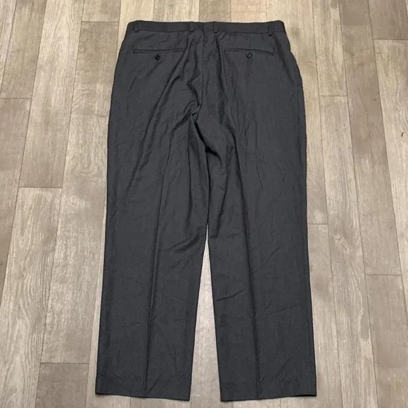 Mens Lands' End Pleated‎ Traditional Fit Gray Dress Casual Pants