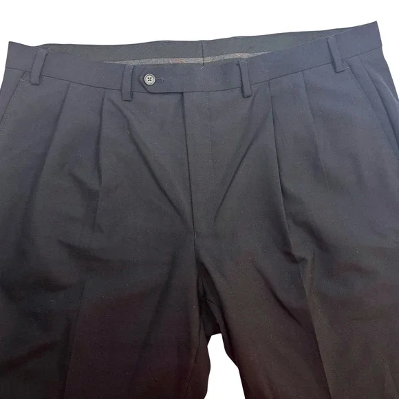 Lauren Ralph Lauren Mens Black Double Pleated Cuffed Dress Pants 40W 32L