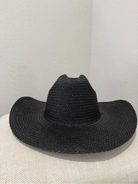 Lack of Color Black straw cowboy hat with wide brim and woven texture