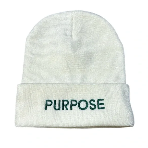 Ultraclub Purpose Embroidered Beanie - Ivory White