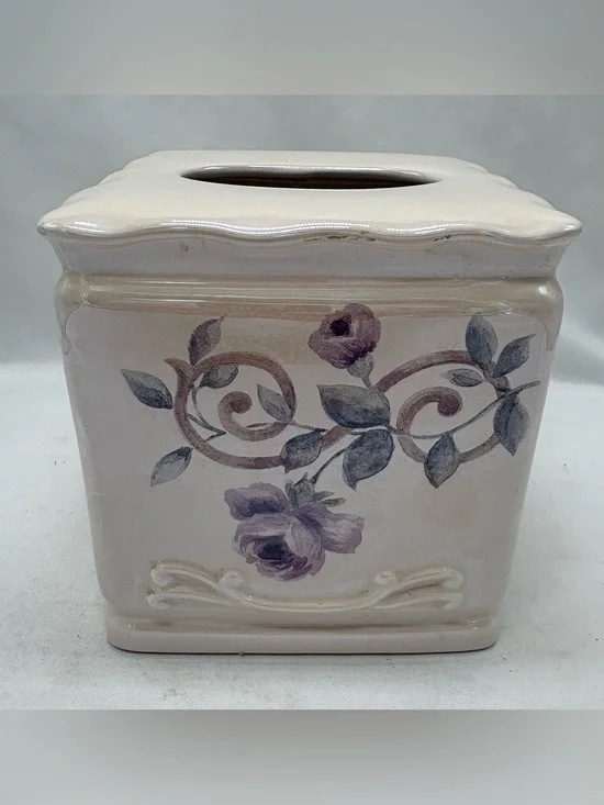 Croscill Chambord Bordeaux Purple Roses Ceramic Tissue Cover