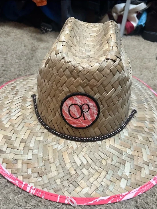 OP Natural Straw Hat with Pink Accents