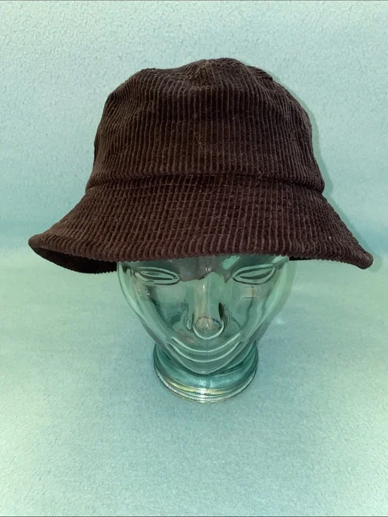 CORDUROY Bucket hat soft cotton black unknown brand beach trendy NEW size OSFA