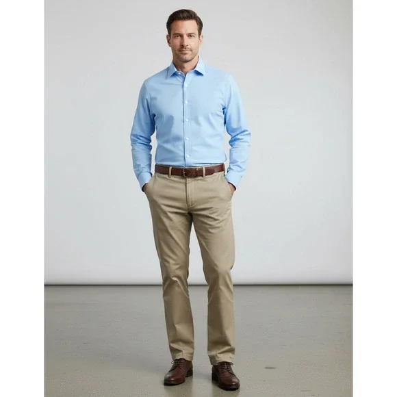 George Mens Khaki Chino Pants Tan Flat Front Straight Leg Trousers 31x29.5