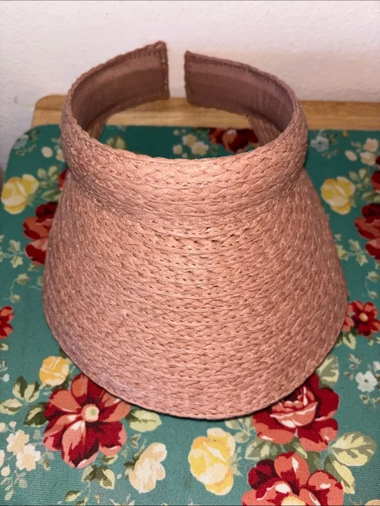 Woman’s Woven Straw Visor, Pink Sun Hat