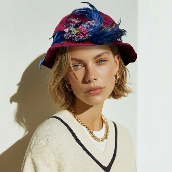 Handcrafted Felted Hat by Lydia Ginaldo with Floral Accent