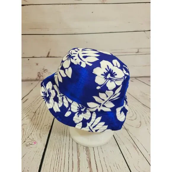 Marine‎ Coastal Floral Print Bucket Hat Sun Summer Beach Blue/White